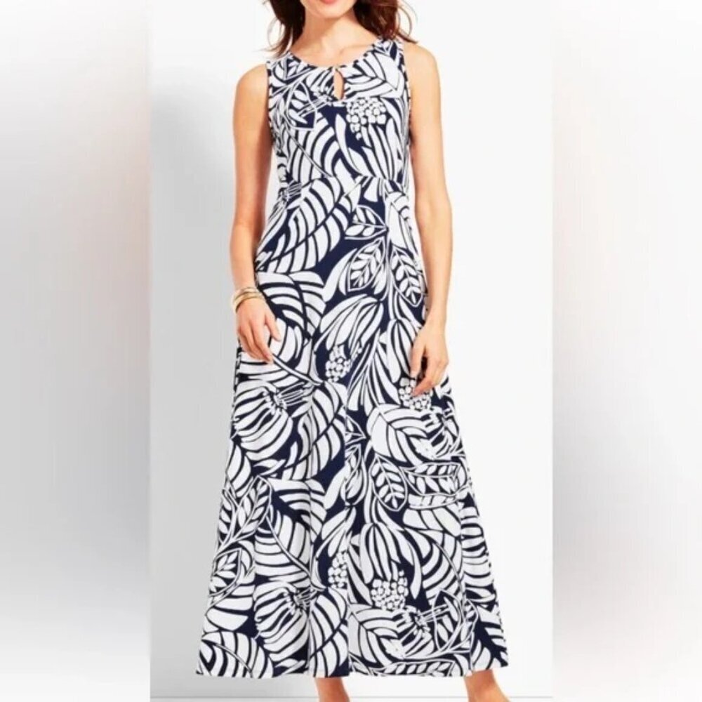 Talbots Size L Graphic Botanical Jersey Maxi Dress Tropical